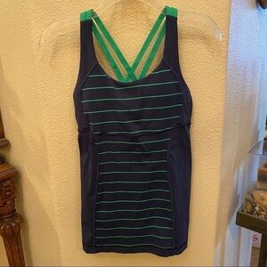 LULULEMON Women Navy Green Stripe Athletic Tank Top Size 6-8